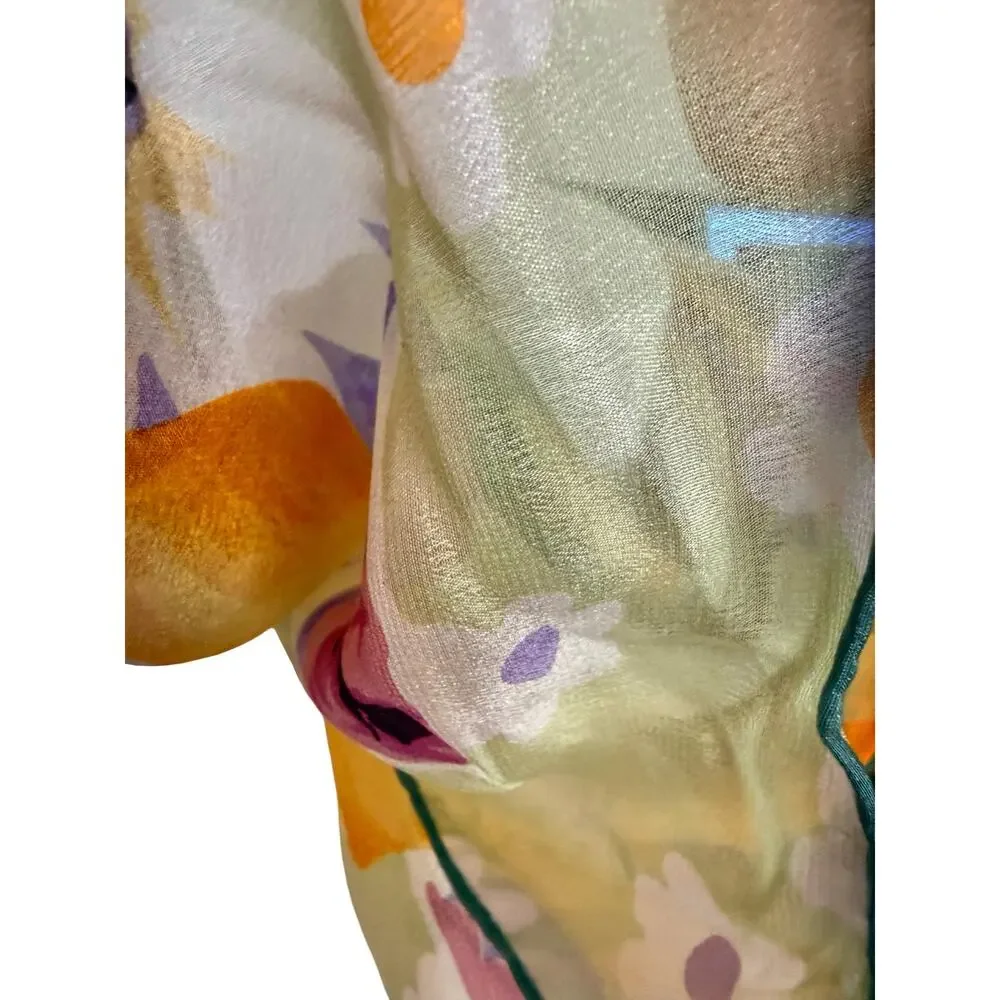 Vintage Ungaro Silk Floral Scarf 1990s Purple Green Yellow Square 34x34